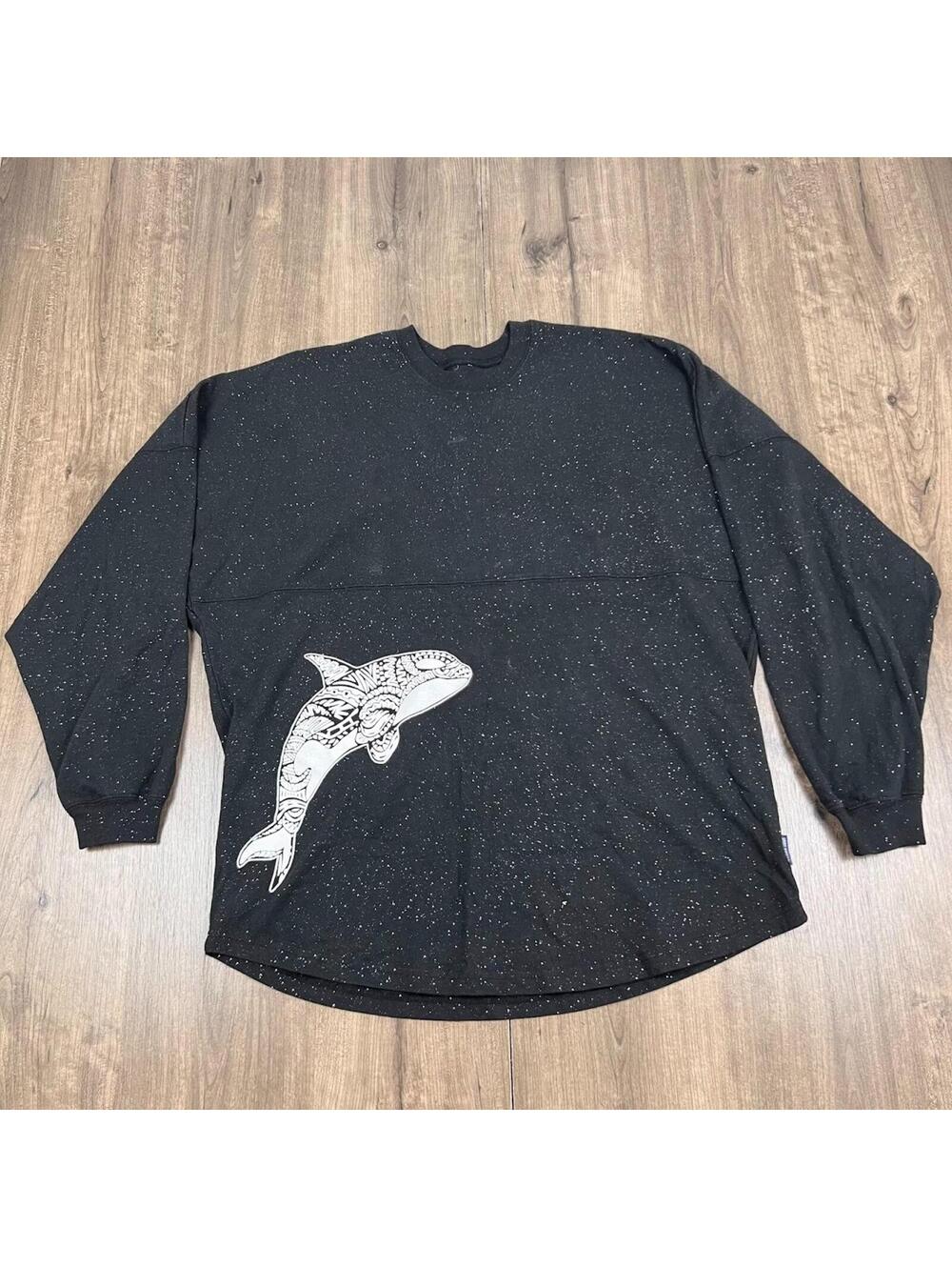 Sea World Spirit Jersey Long Sleeve Shirt, Shamu Glitter All Over, Size M